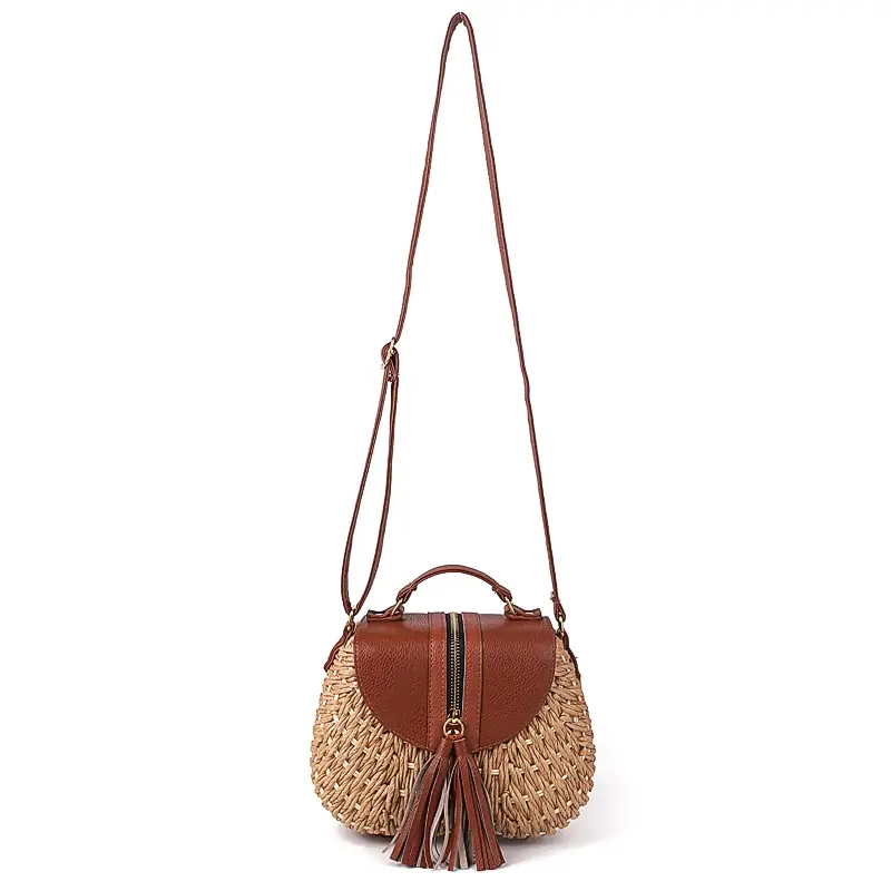 Miniature : Crossbody Tassel Straw Beach Bag