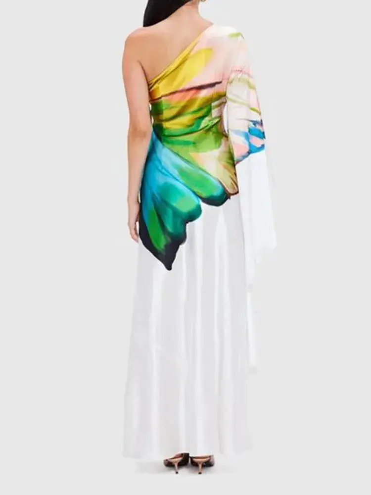 Miniatura: Abstract print one-shoulder dress