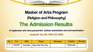 Announcement of International Buddhist Studies CollegeMahachulalongkornrajavidyalaya UniversityTitle: On the admission results of applicants who have passedwritten Examination and oral Examination 