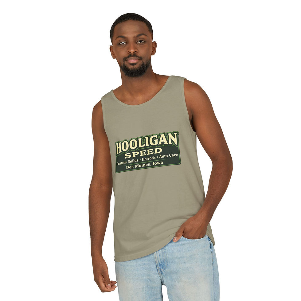 Thumbnail: Unisex Hooligan Speed Logo Tank Top | Retro Auto Shop Sign, Des Moines Iowa