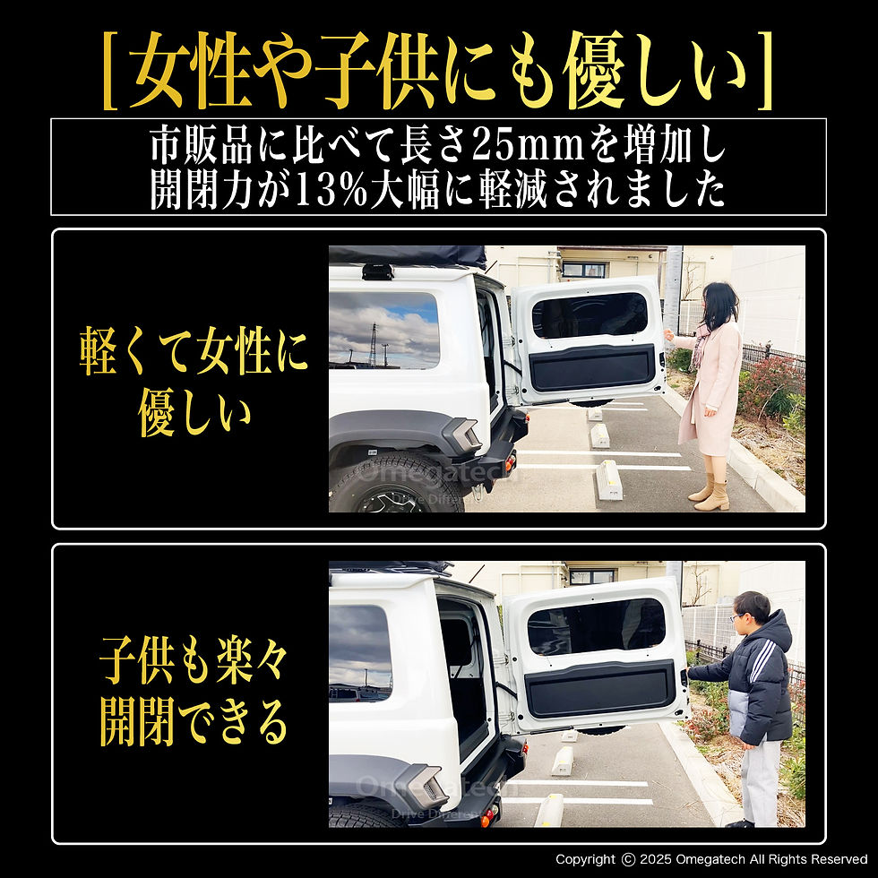 サムネイル： Omegatech【ドイツの技術】 バックドアダンパー 自由停止 スズキ ジムニーJB64/JB74W専用 途中止まり 無段階調整 リアハッチダンパー