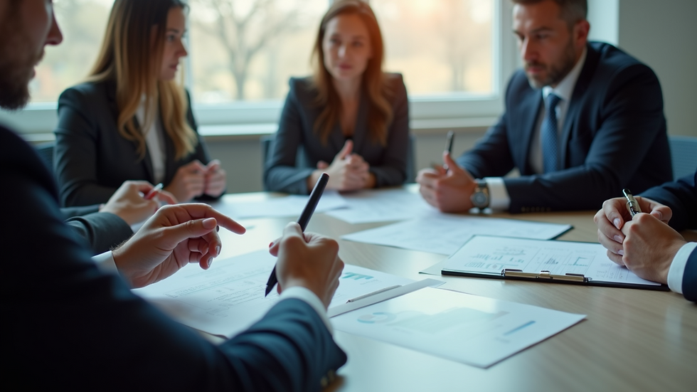 High angle view of a business meeting discussing financial compliance strategies