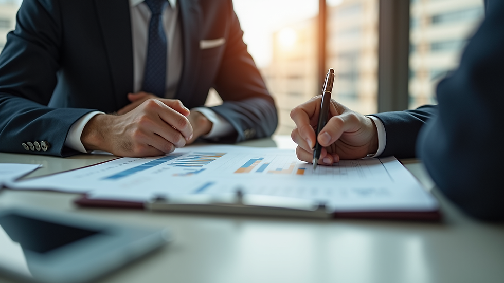 Eye-level view of a financial advisor explaining investment options to a client