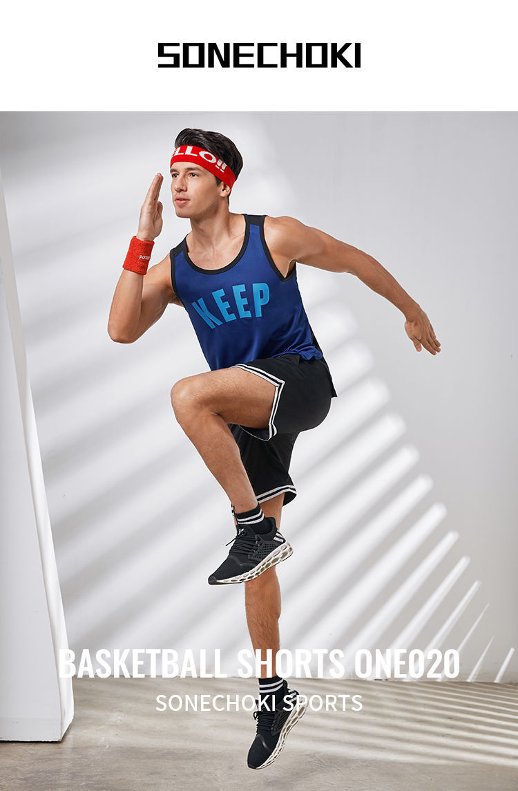 Thumbnail: SONECHOKI Knee Length Basketball Shorts Men Striped Loose Running Sport Gym Mesh