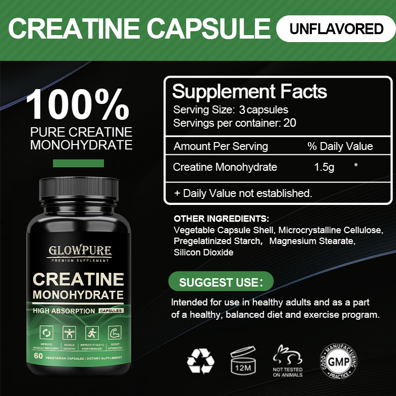 Thumbnail: Creatine Monohydrate Capsules for Enhance Muscle Mass Strength & Performance Imp