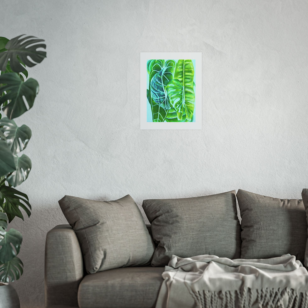 Thumbnail: "Everything Falls Into Place" Art Print: Surreal composition of various plants intricately blended together. The vibrant green tones and striking plant details create a dynamic and harmonious visual.