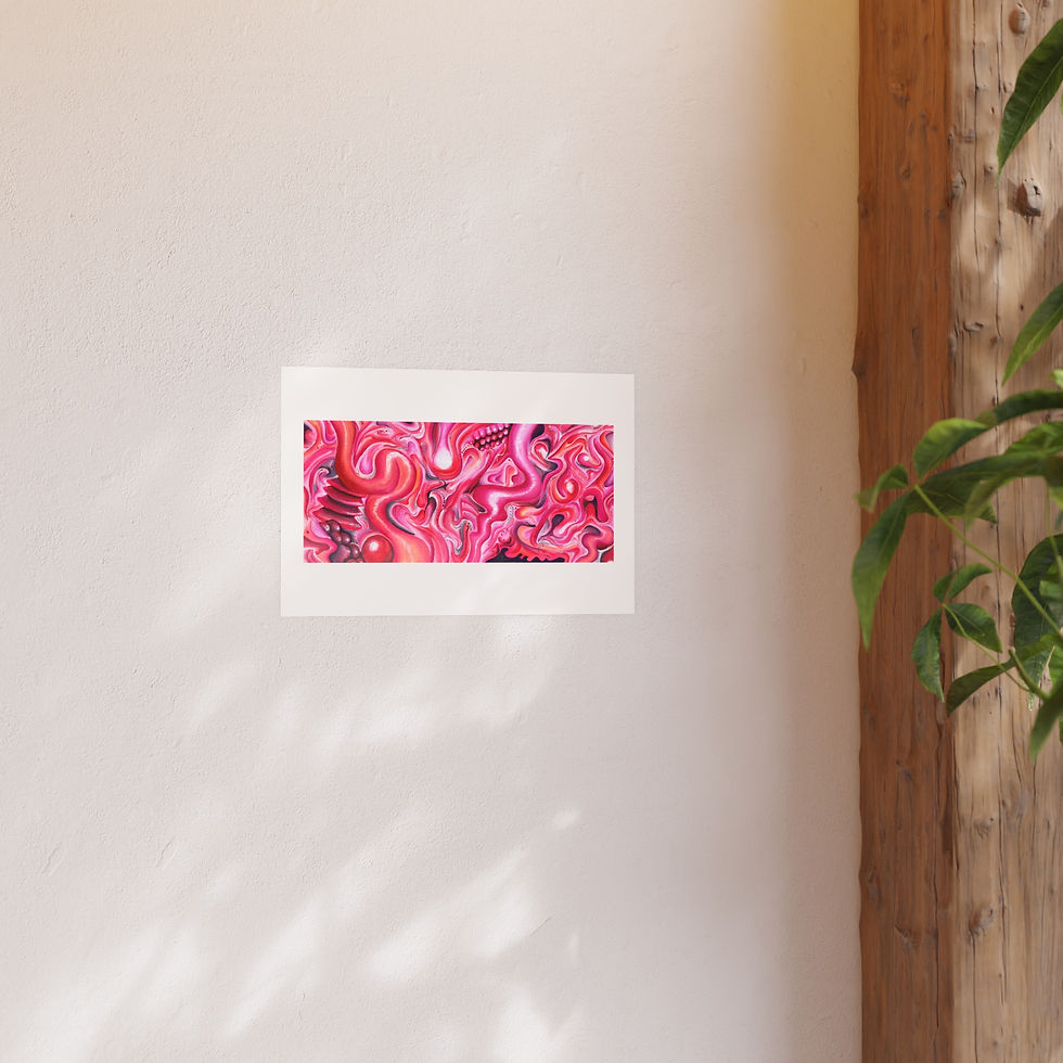 Thumbnail: "Guts" Art Print: Abstract design featuring vibrant pinks, with whimsical lines and shapes that create a dynamic and playful composition.