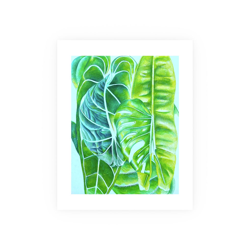 Thumbnail: "Everything Falls Into Place" Art Print: Surreal composition of various plants intricately blended together. The vibrant green tones and striking plant details create a dynamic and harmonious visual.