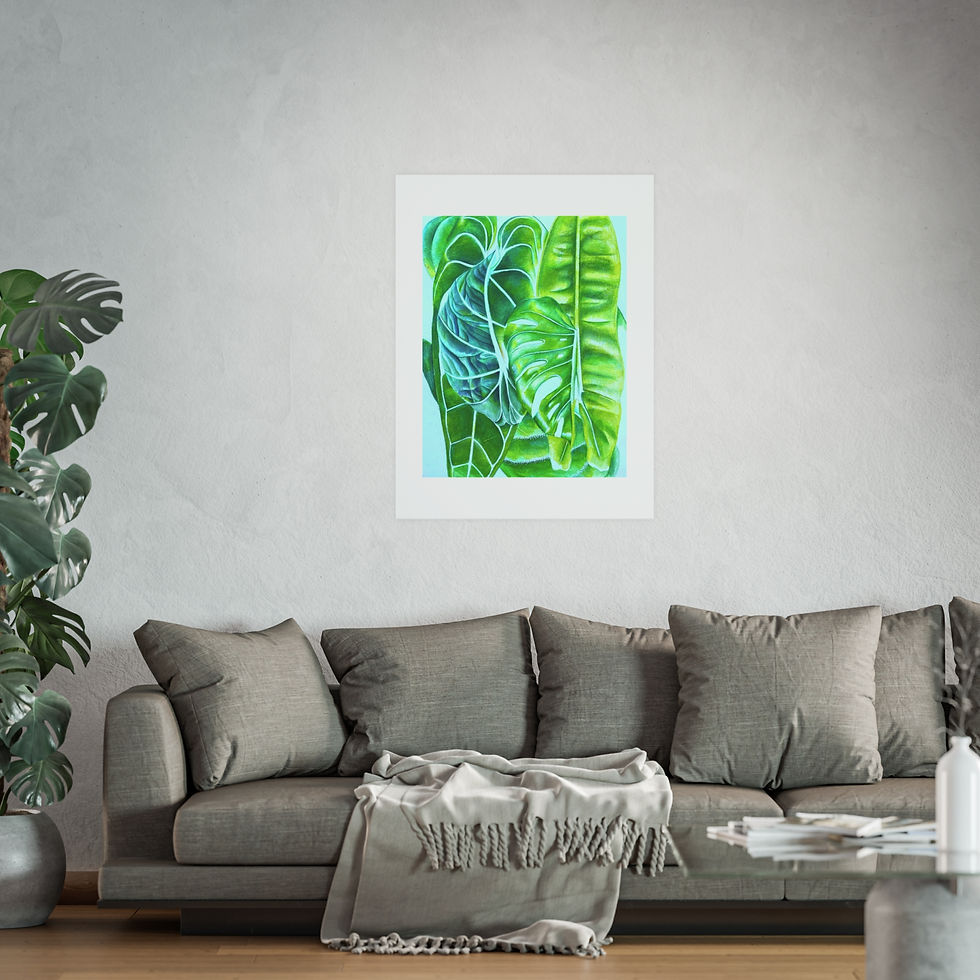 Thumbnail: "Everything Falls Into Place" Art Print: Surreal composition of various plants intricately blended together. The vibrant green tones and striking plant details create a dynamic and harmonious visual.