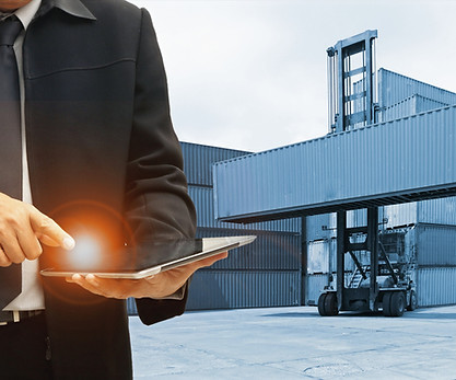 businessman or Foreman control loading Containers box from Cargo and inspector checking Co