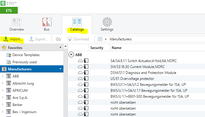 Import database in ETS