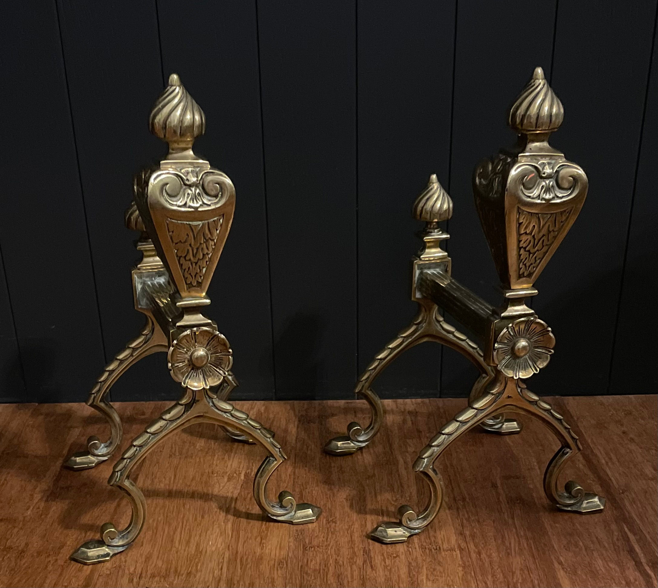Antique Aesthetic Movement Brass Andirons