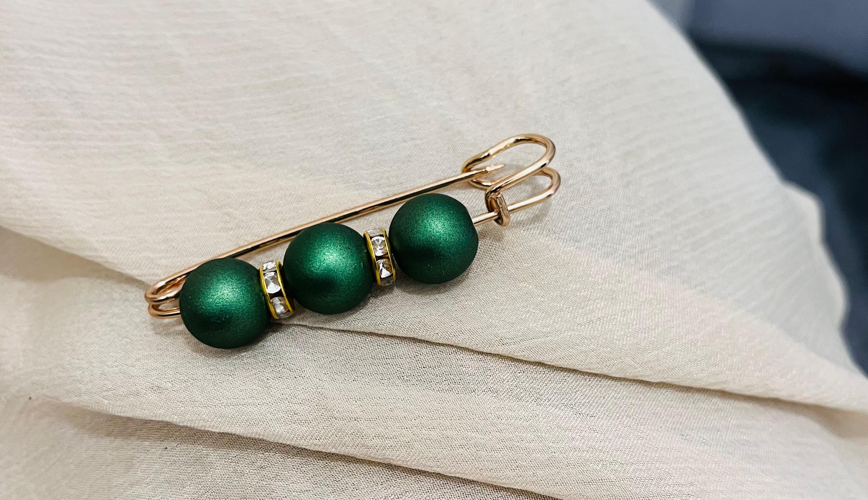 Vibrant Green Enamel Safety Pin Brooch