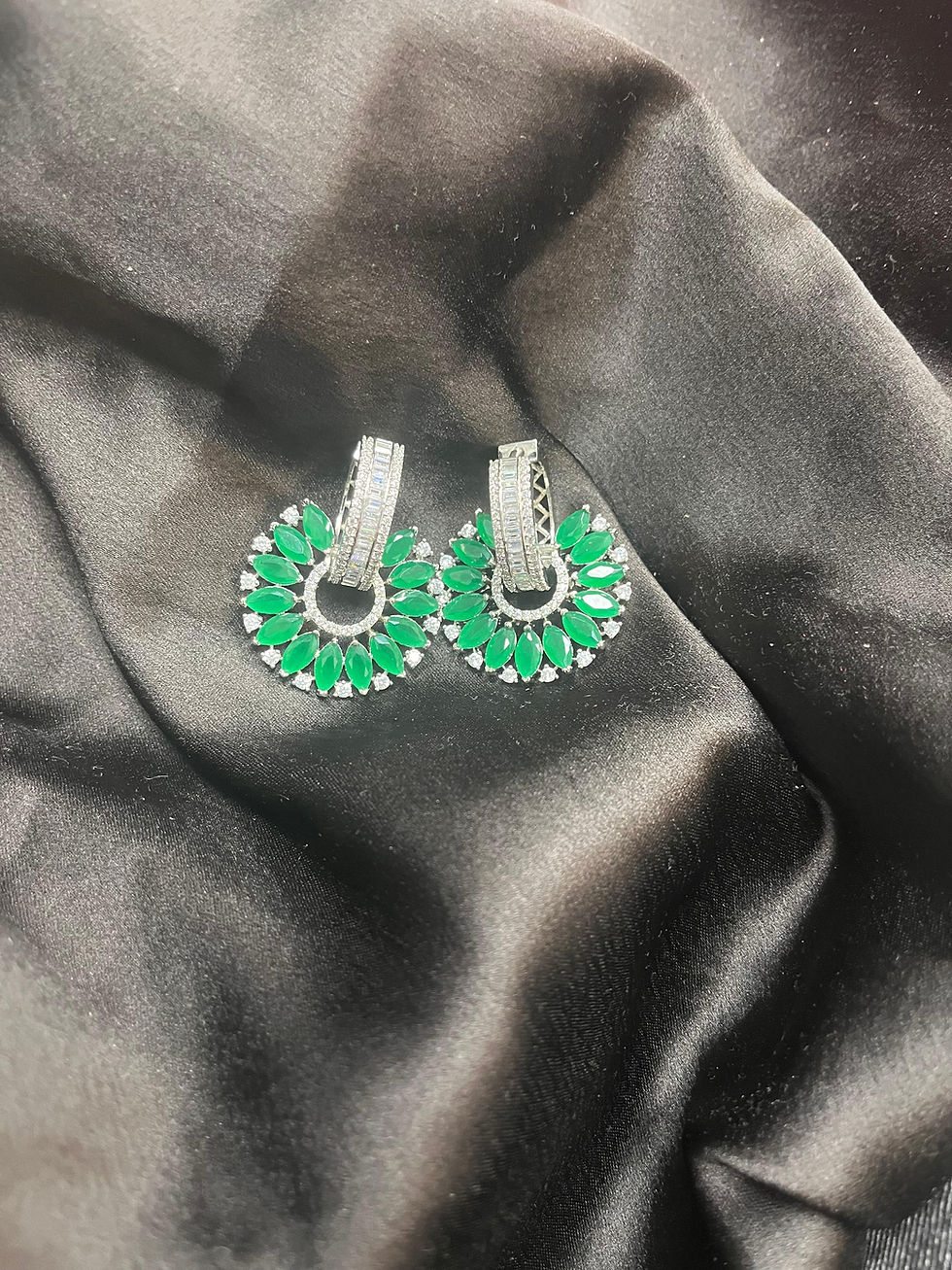 AD Earrings With Green Stones