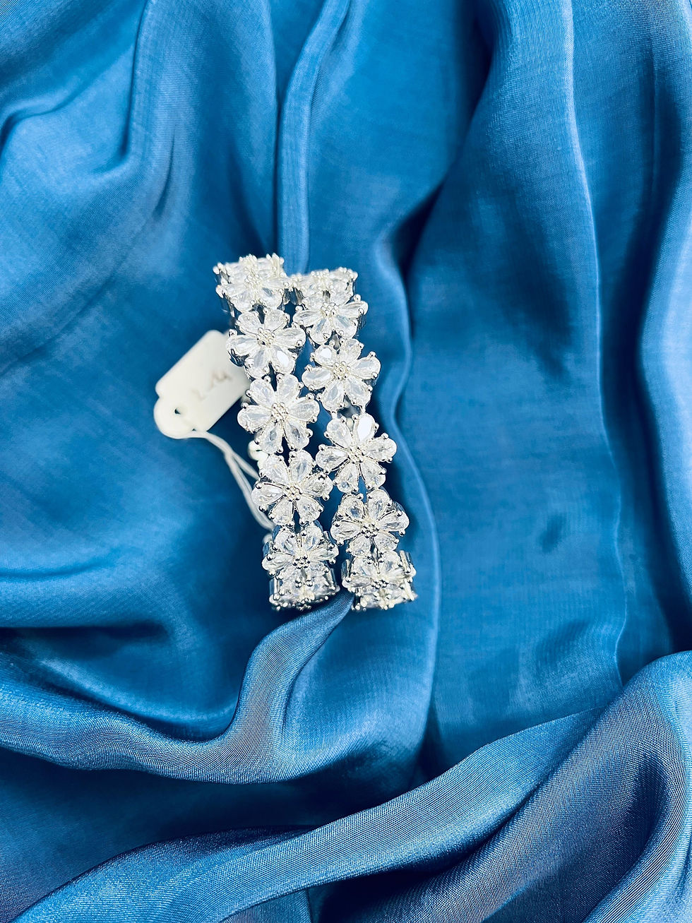 Silver Toned AD Floral Bangles Set