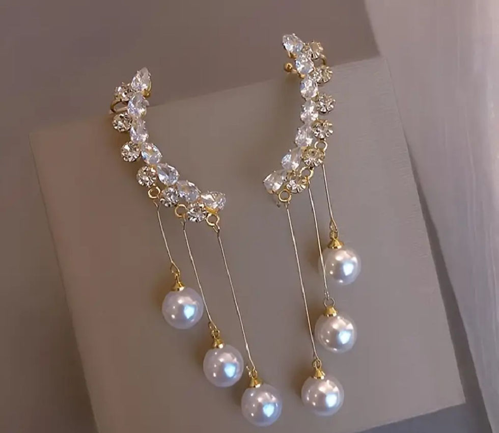 Crystal Vine Ear Climber with Dangling Pearls