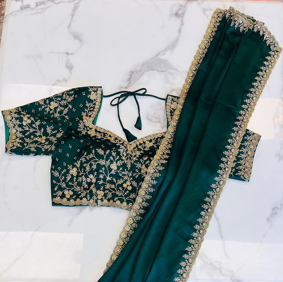 Thumbnail: Bottle Green Satin Crepe Embroidered Saree With Designer Blouse