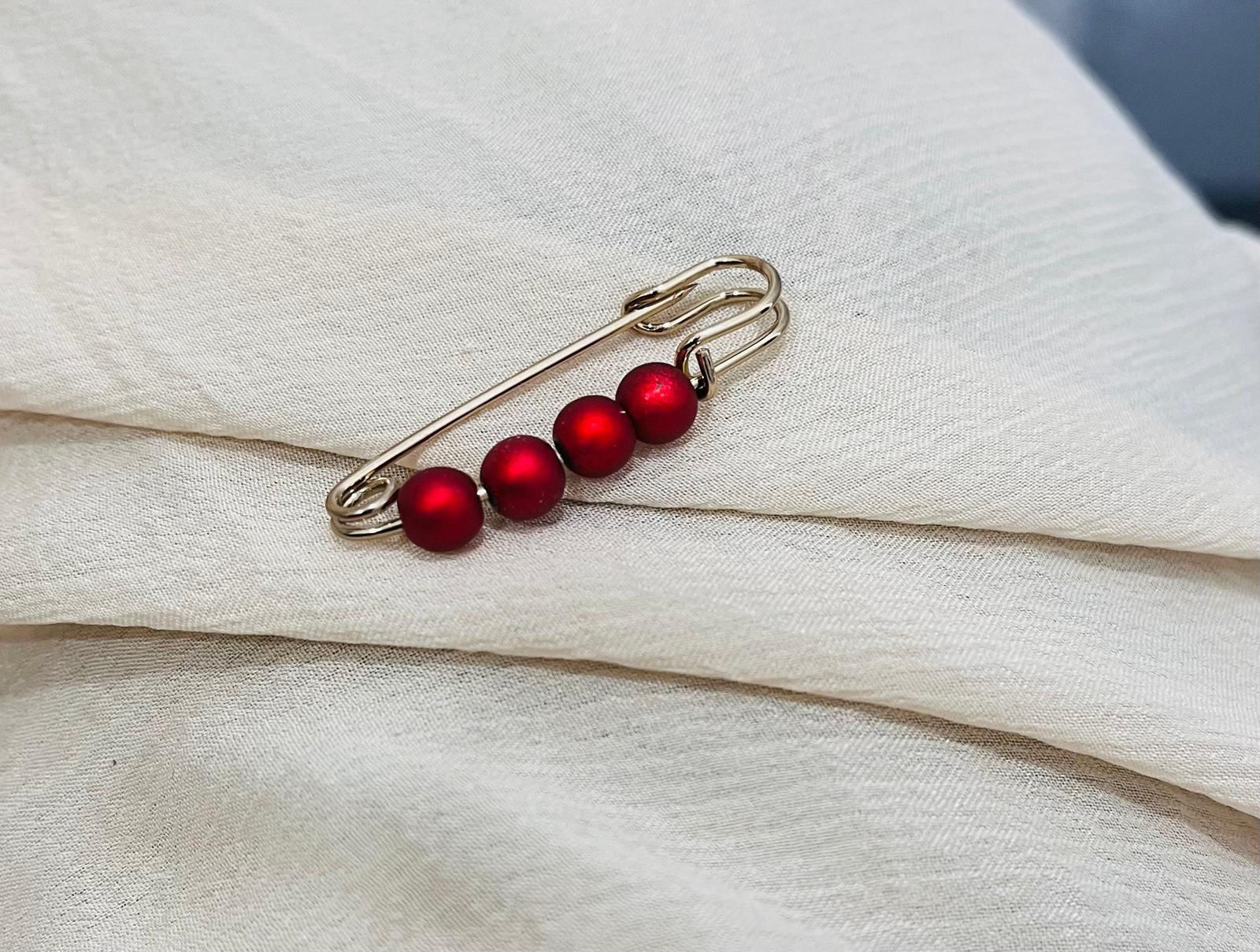 Classic Red Pearl Safety Pin Brooch