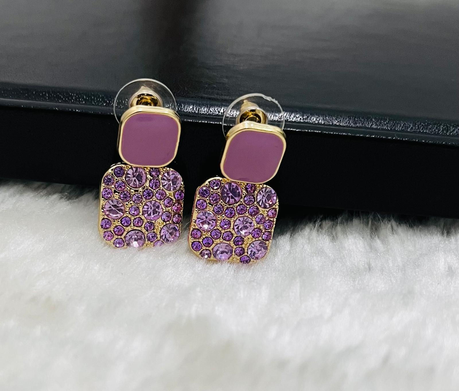 Purple Crystal Zircon Stone Earrings