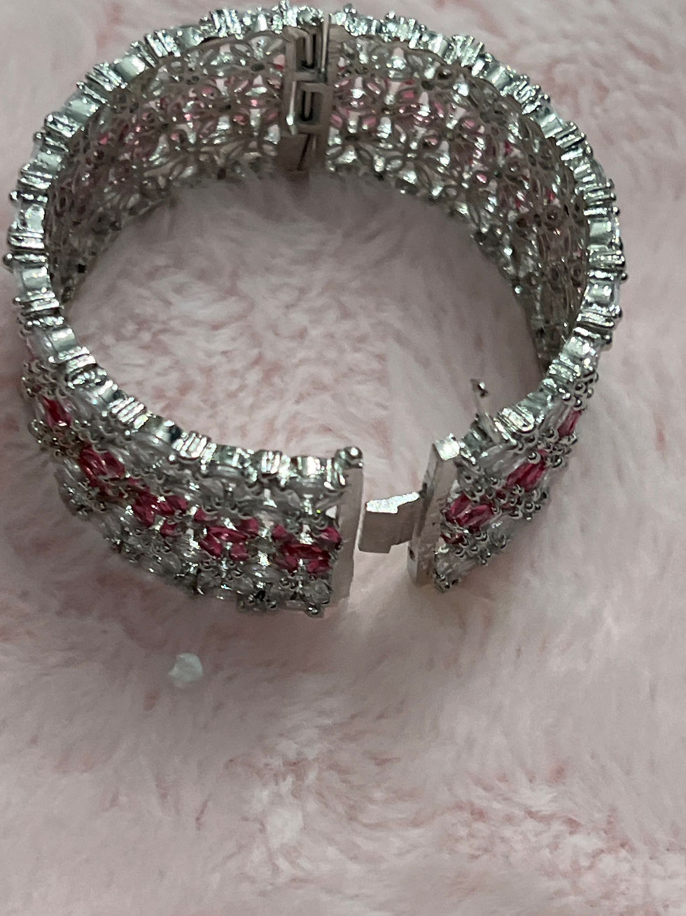 Thumbnail: AD Bracelet with pink and white floral setting 