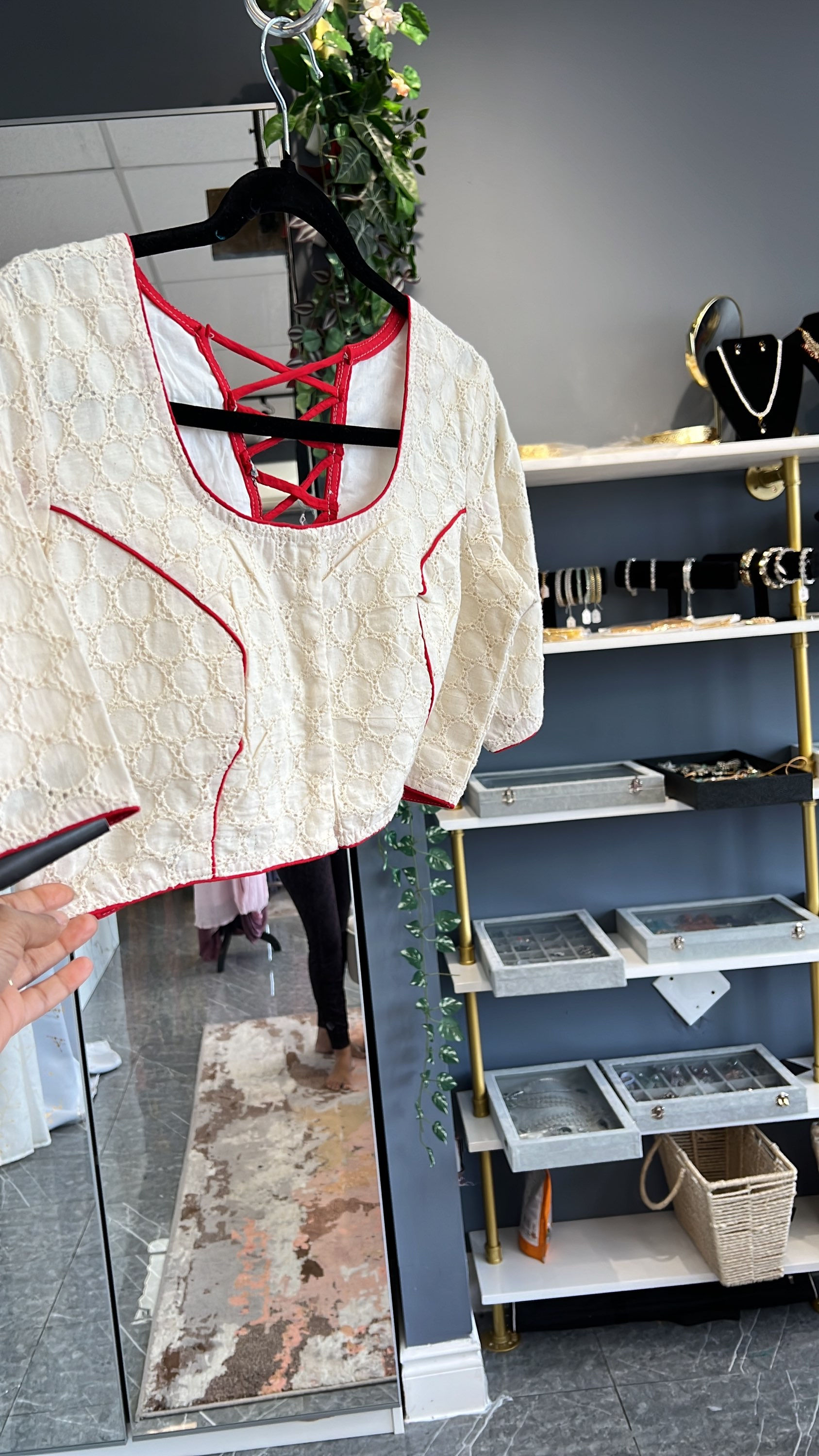 Cotton Blouse - Ivory And Red