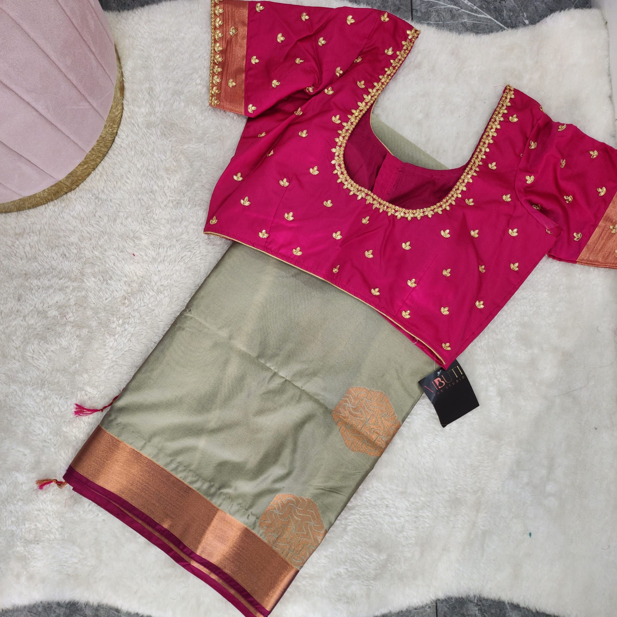 Kanchi Soft Silk Saree with Aari Work Blouse