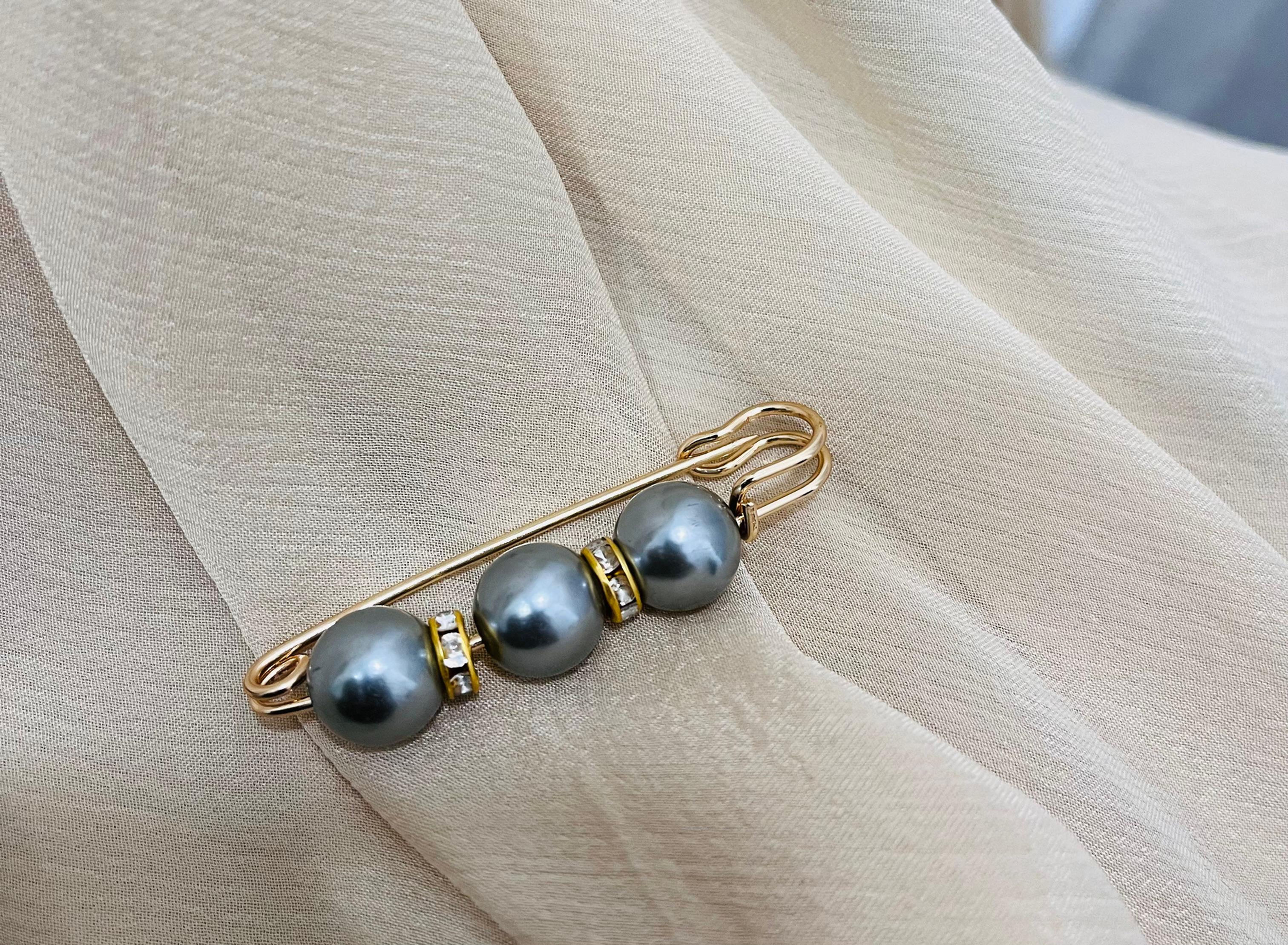 Grey Pearl Safety Pin Brooch