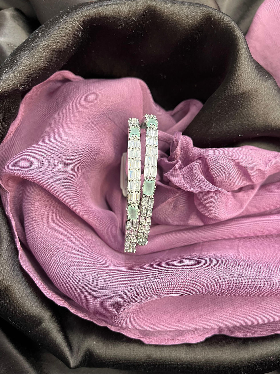 Thumbnail: Designer AD Bangles Set With Mint Green Stones