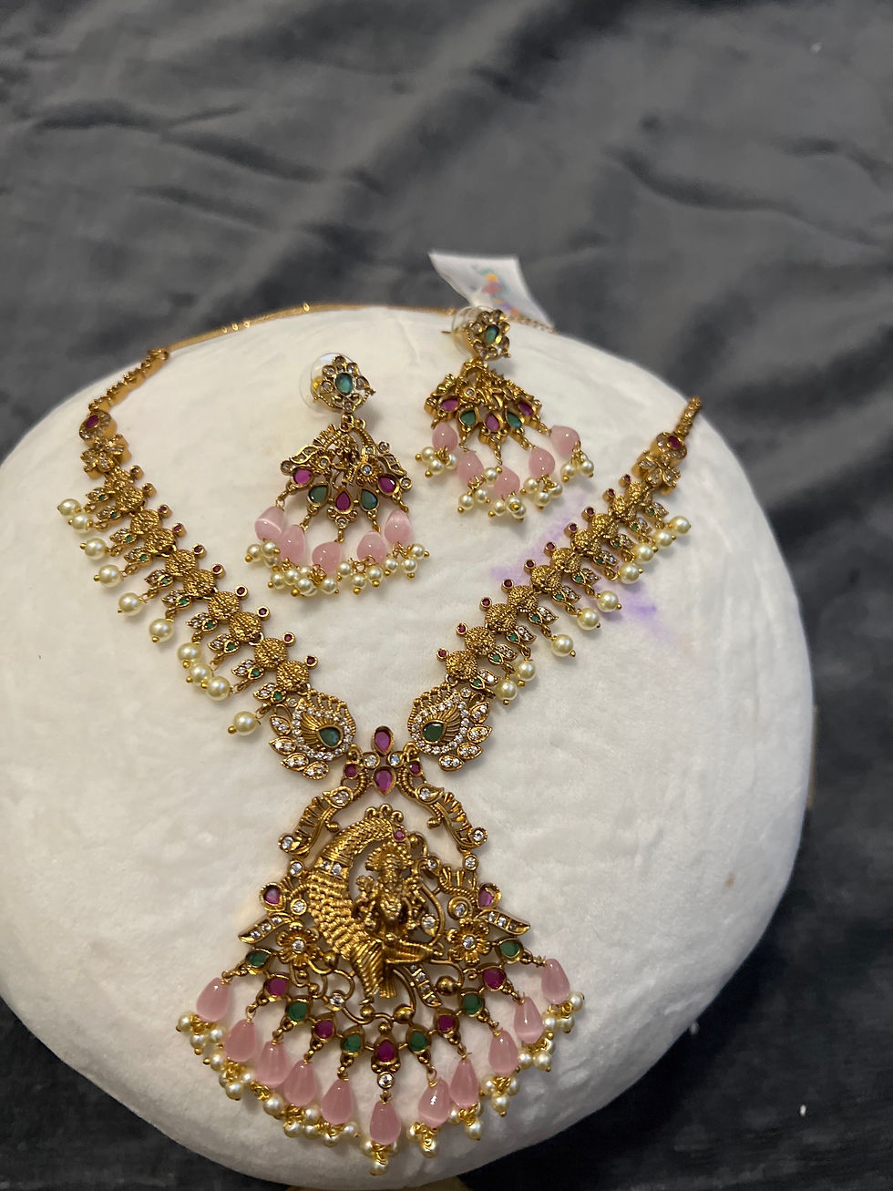 Temple Necklace Set With Lakshmi Pendant And Kasu