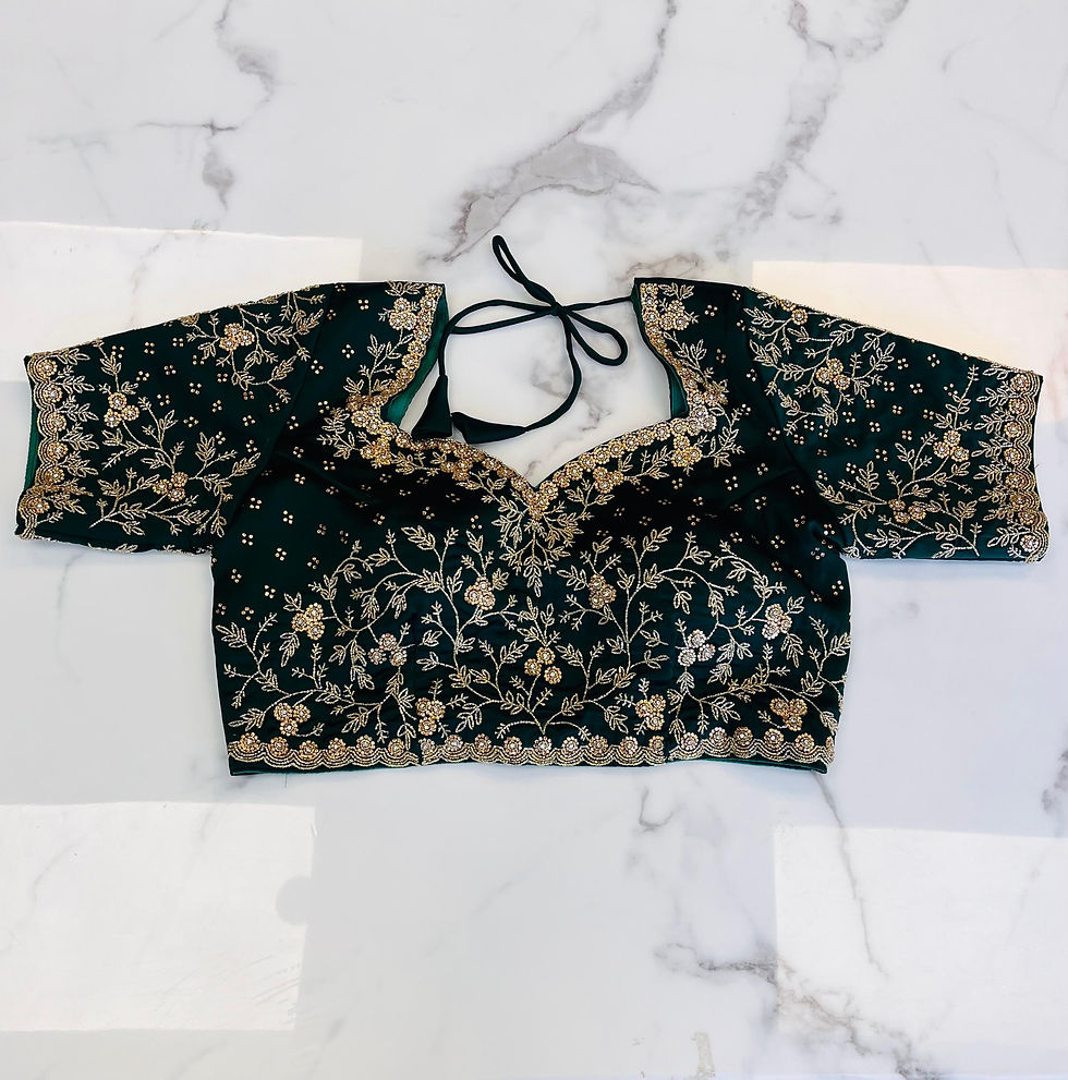 Thumbnail: Bottle Green Satin Crepe Embroidered Saree With Designer Blouse