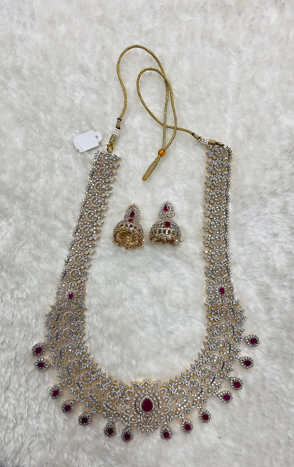 AD Long Necklace Set With Jhumka