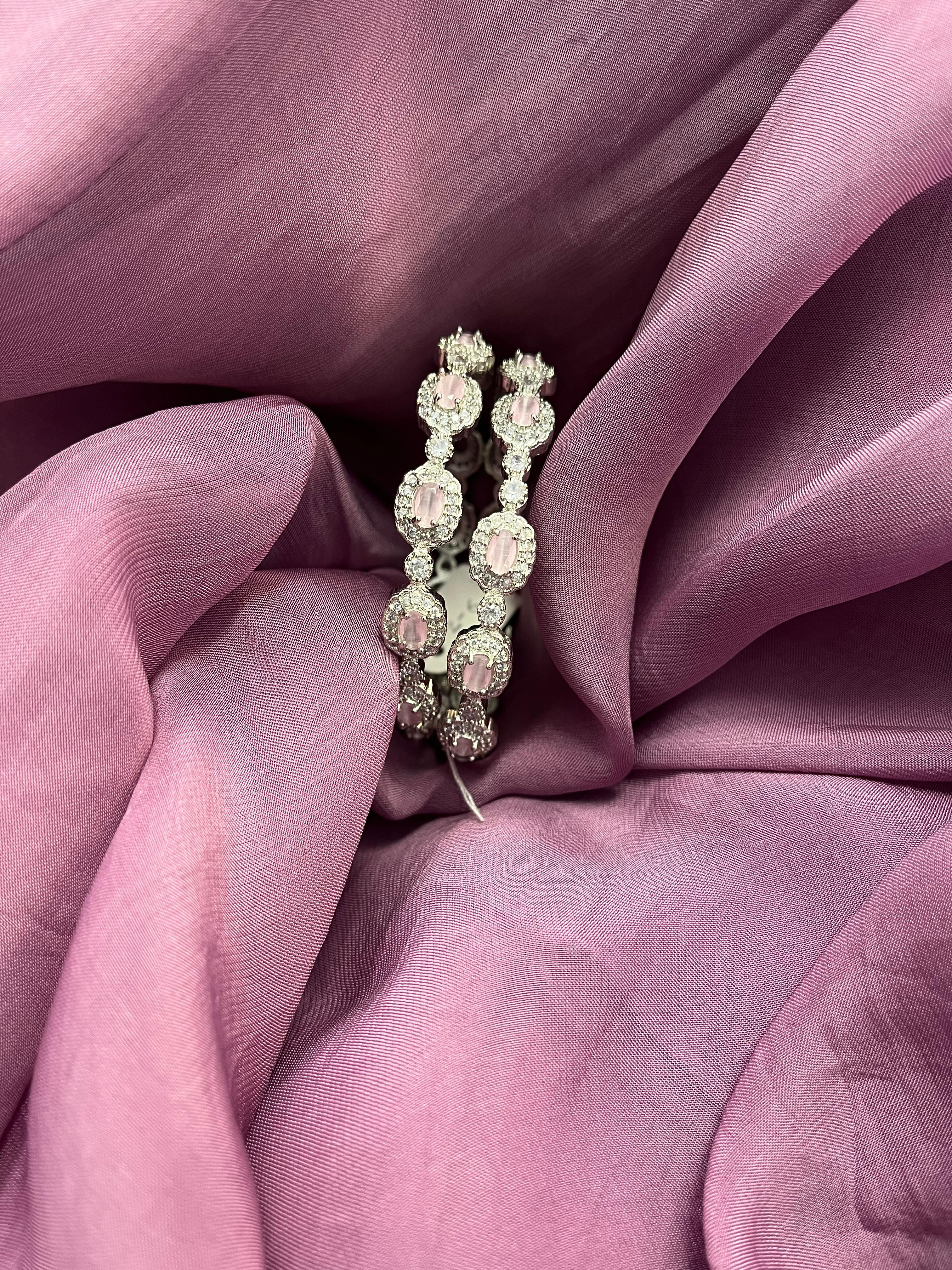 AD Bangles Set With Pink Stones