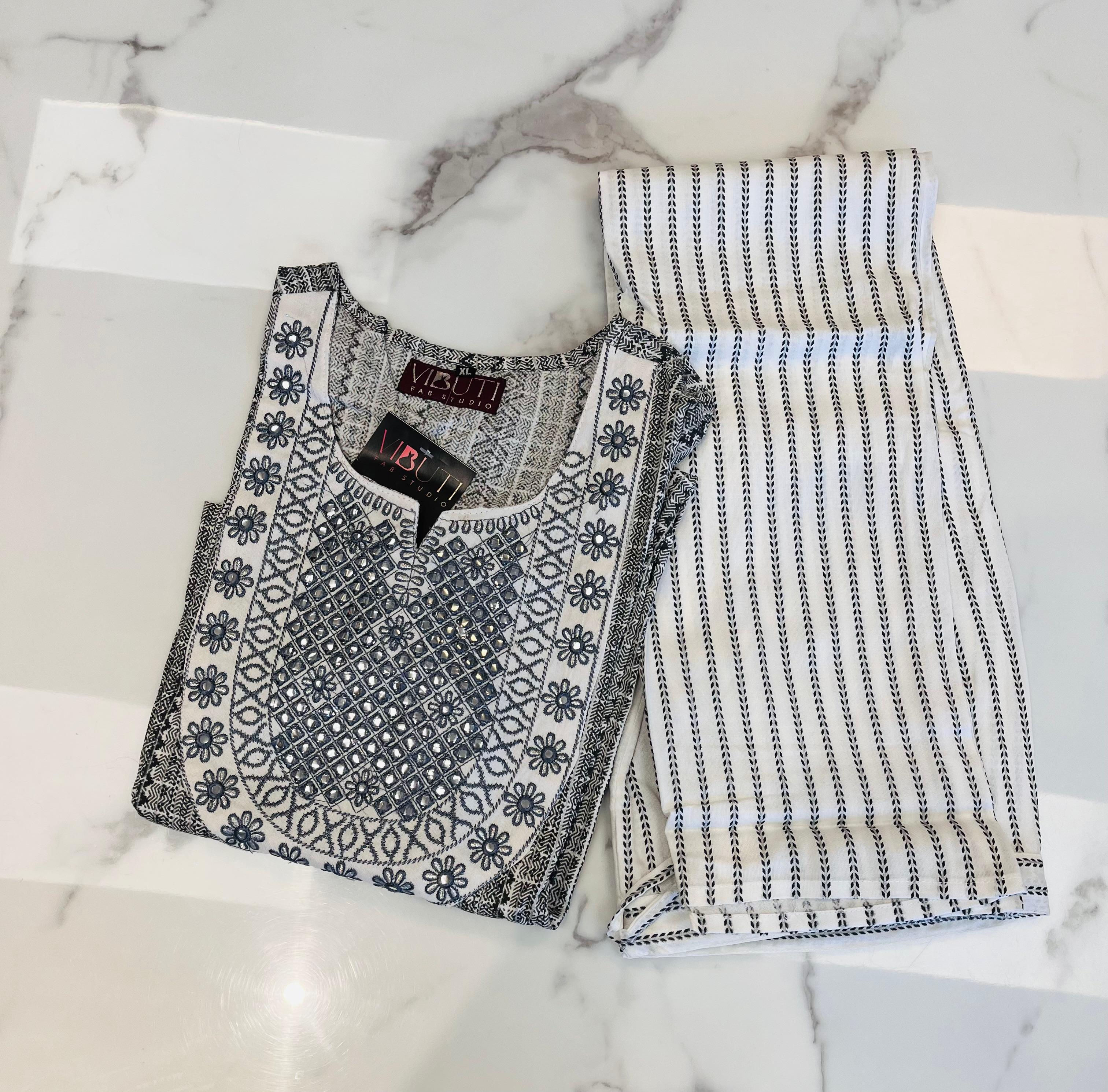 Cotton Kurti Pant Set With Embroidery 