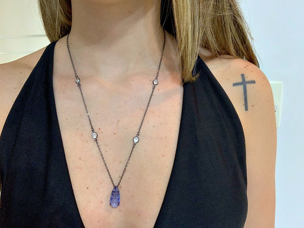 Miniatura: Colar grafite longo com gota roxa