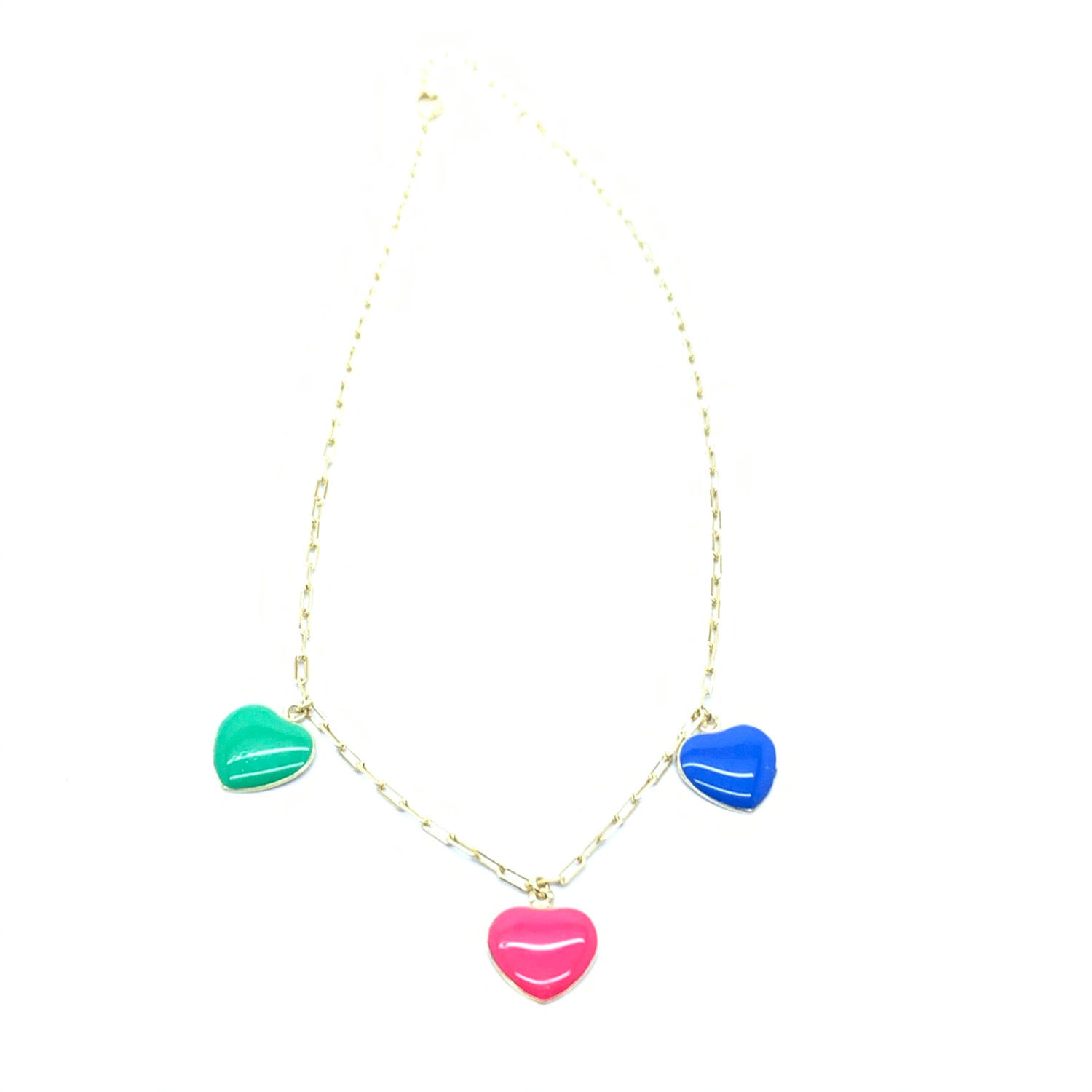 Colar dourado 3 corações esmaltados