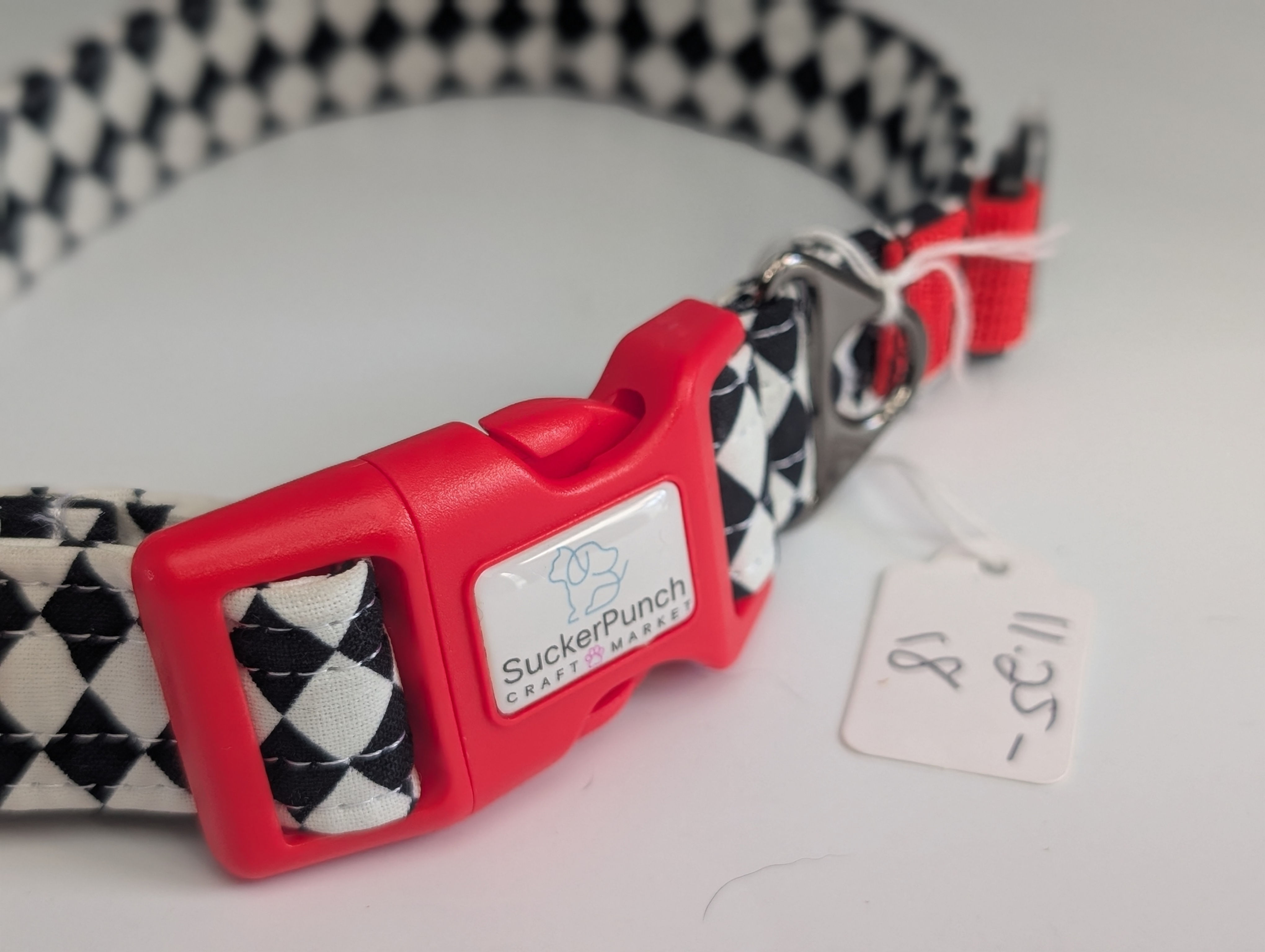 Fi dog collar glow in the dark harlequin 11.25" - 18" adjustable red hardware Fi