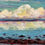 Miniature : clouds reflecting in water with late afternoon light, a driftwood beach in foreground. Landscape painting by Holly Friesen