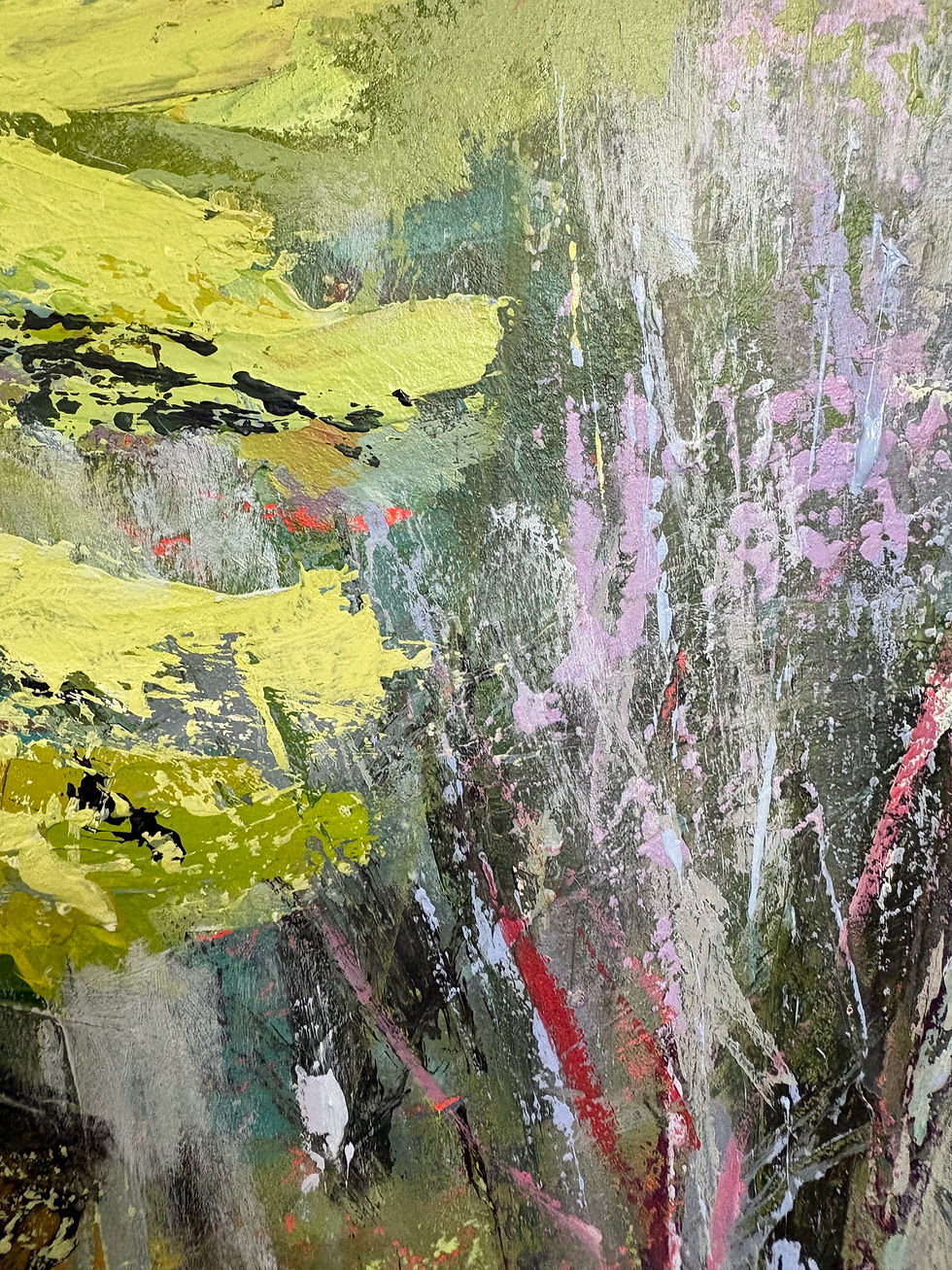 Miniature : details of large horizontal landscape painting by Canadian artist Holly Friesen