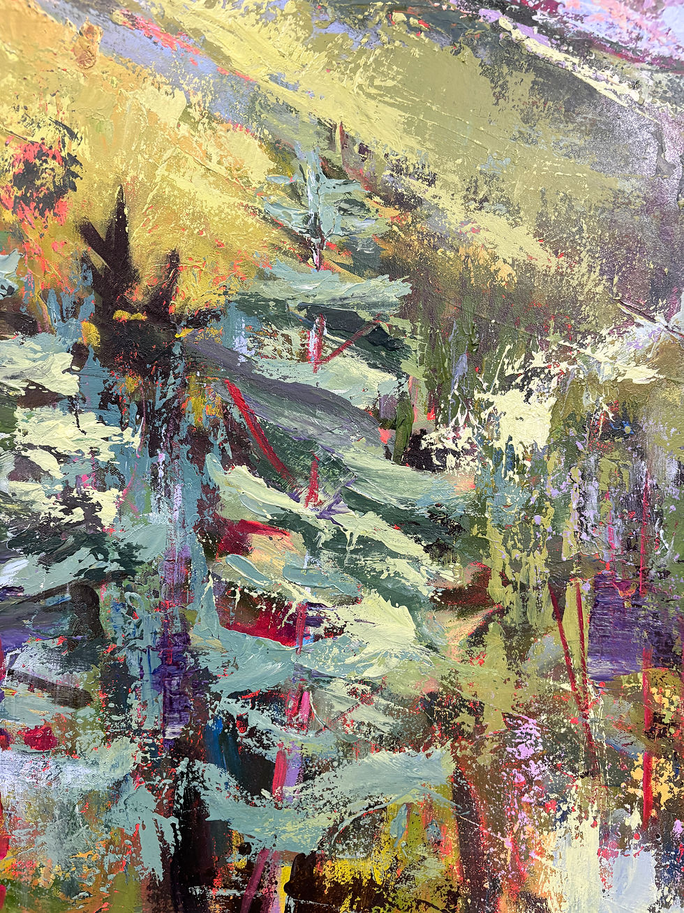 Miniature : detail of large horizontal landscape painting by Canadian artist Holly Friesen