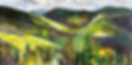 Green and blue landscape of a sweeping mountain scape by Canadian artist Holly Friesen