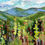 Miniature : landscape painting of blue & green vista of mountains by Canadian artist Holly Friesen