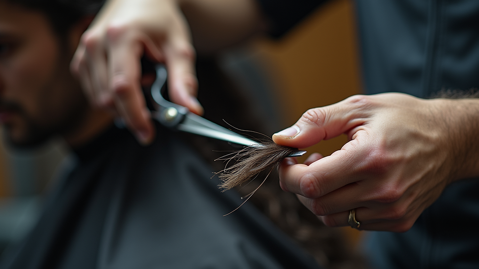 Close-up view of barber scissors cutting hair