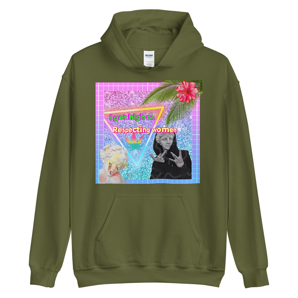 Thumbnail: Vaporwave i get high on respecting women Unisex Hoodie