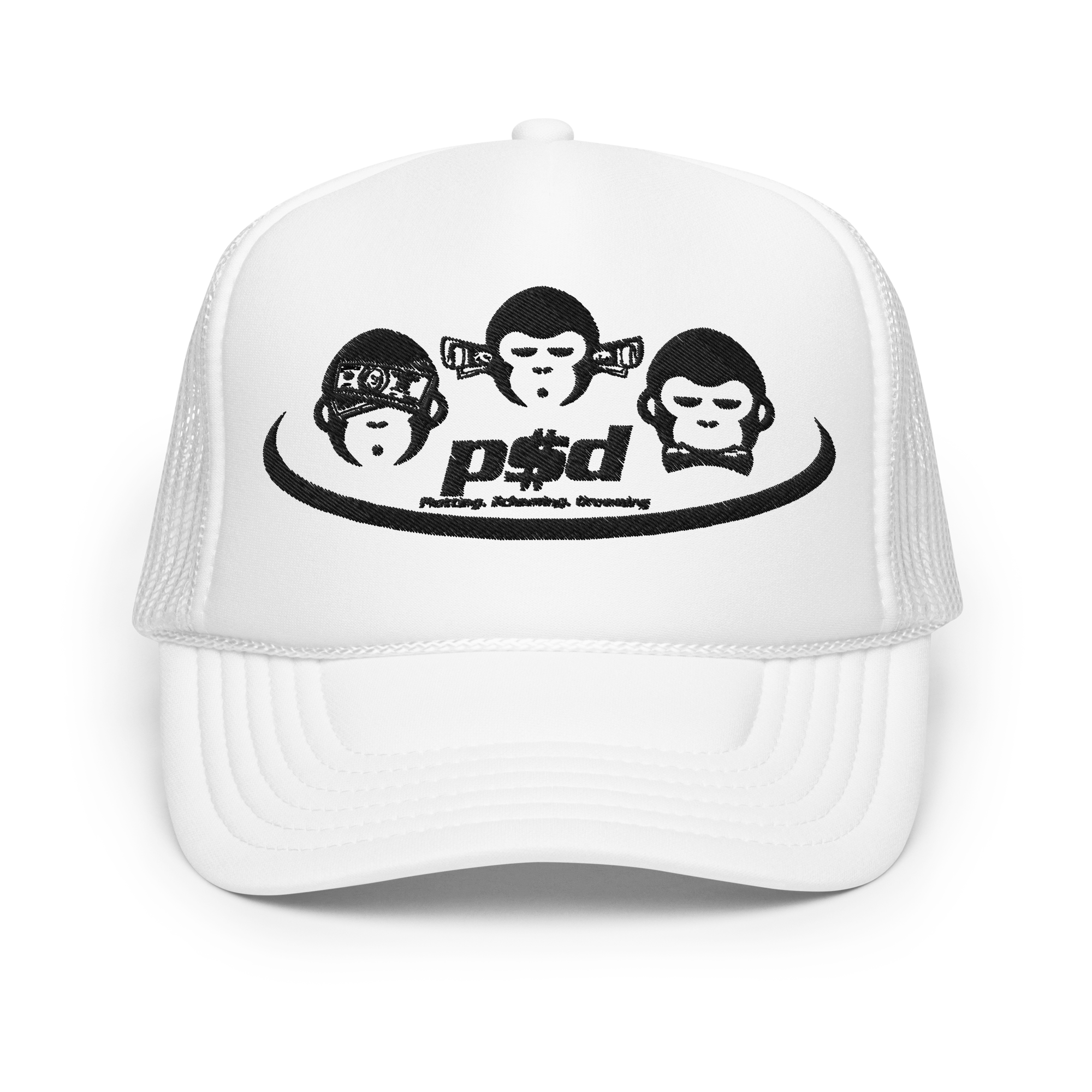 White trucker hat with black P$D logo