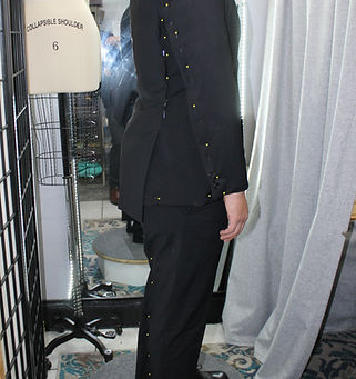 mens black suit pining process for alterations
