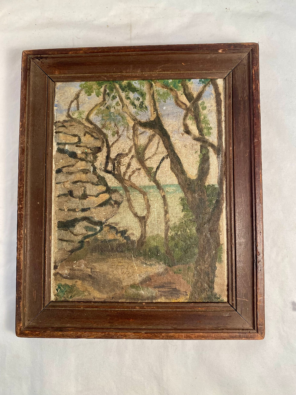 Thumbnail: Vintage, French, Oil on Board Painting, Trees