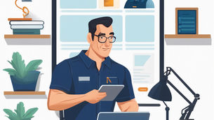 A home inspector man with an ipad and a laptop