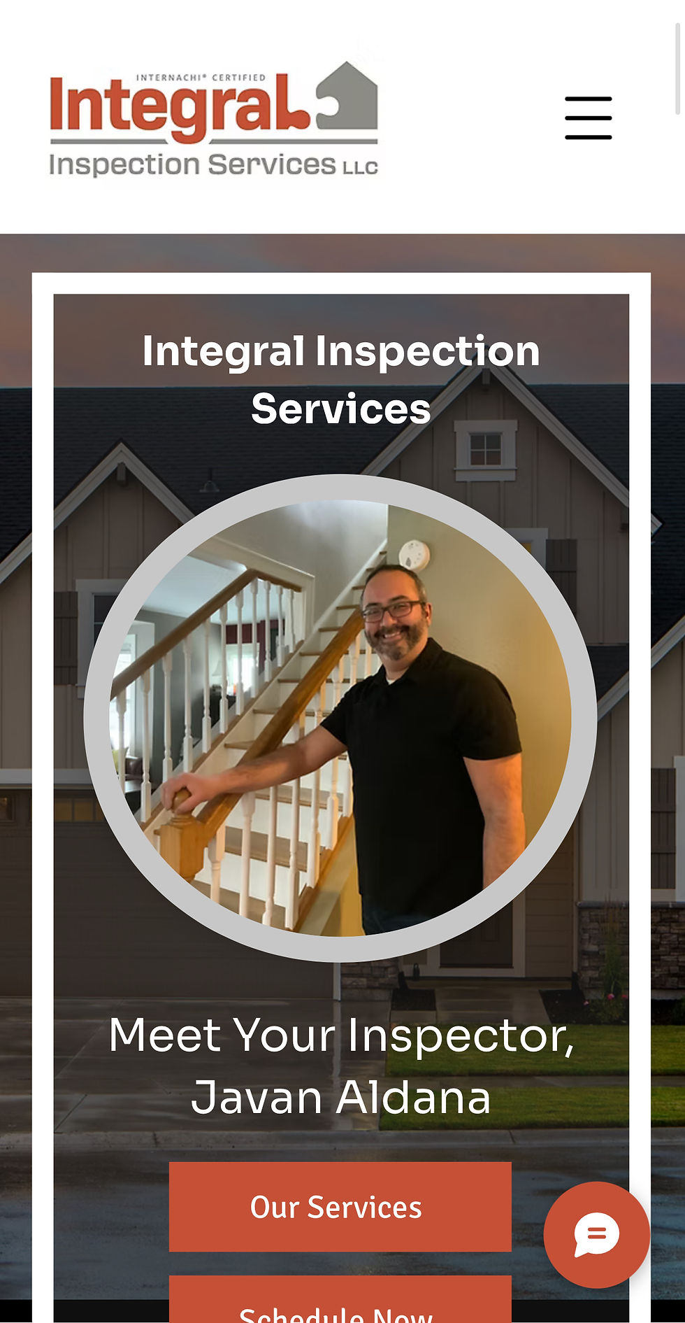 Desktop mockup of Integral Inspection Services website design featuring a professional orange and gray color theme.