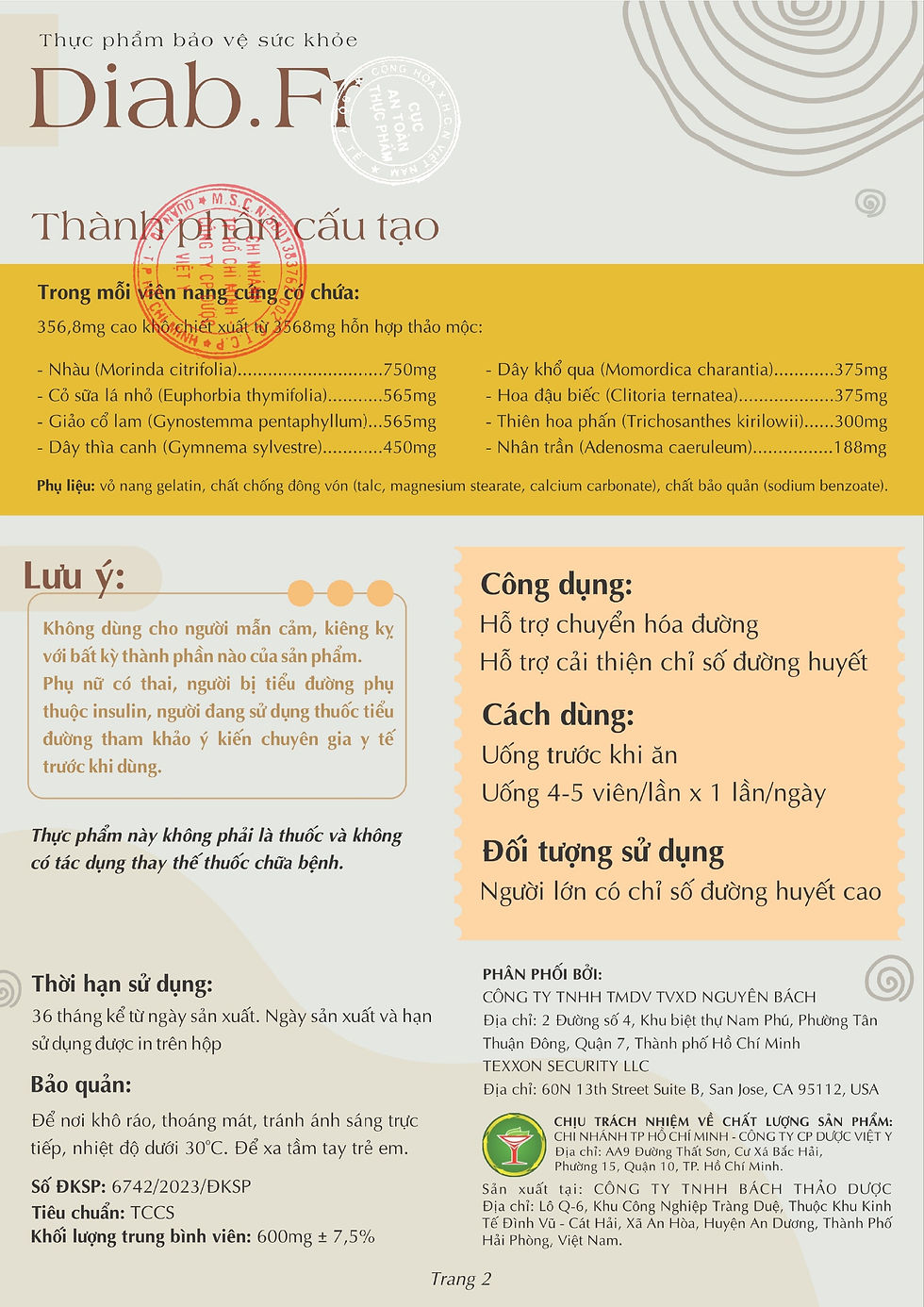 Hình thu nhỏ: Diab.Fr - Áp dụng phương dược "TIỂU ĐƯỜNG GIẢM GLUCOSE HUYẾT GIẢM HbA1c"