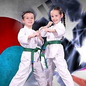 Taekwondo siblings posing for picture day.